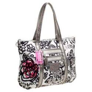 Coach Poppy w./COA  Graffiti Glam Floral Black White Pink Shoulder Bag Tote